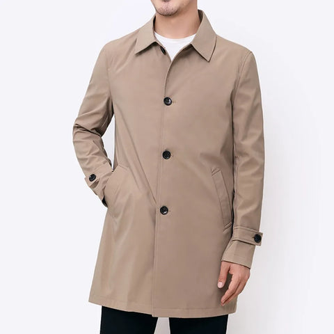 Casual Loose Design Solid Color Trench Men Fashion