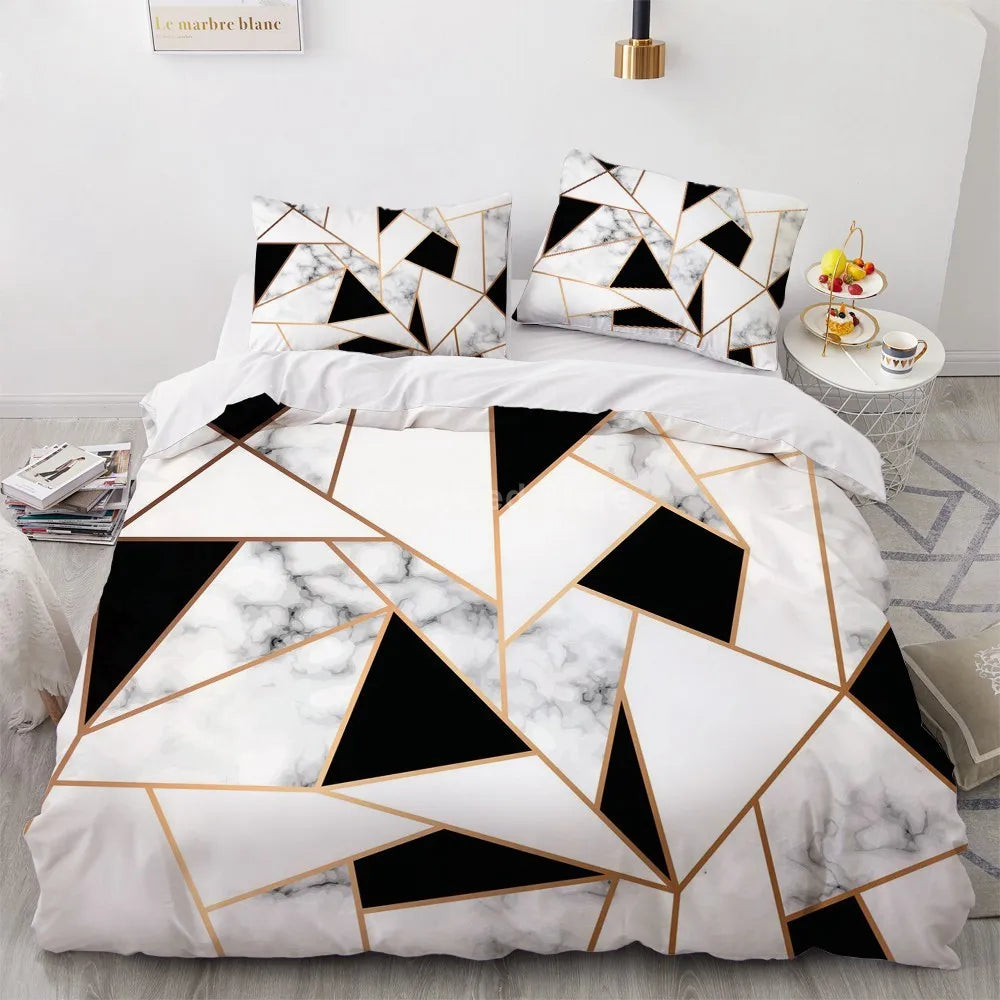 White Gold Marble Pattern Bedding Set