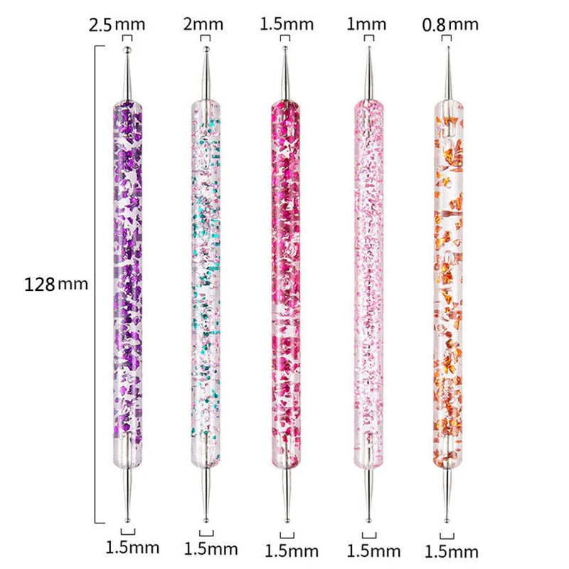 5 Pcs/set Nail Art Dotting Pen Crystal Beads Handle Dual-ended Drawing Painting Rhinestones Manicure Tools