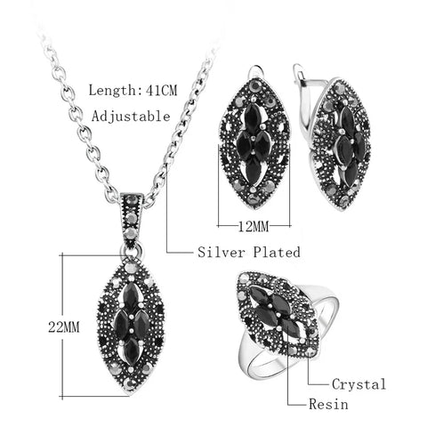 KineL 2020 NEW Fashion Vintage Turkey Bridal Jewelry Set For Women Antique Silver Plated Wedding Earrings Necklace Ring Sets