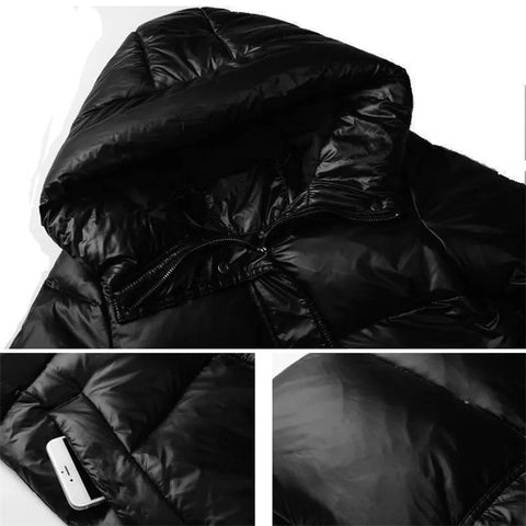 Long Parkas Slim Hooded Warm Winter Coats Female Black Overcoats