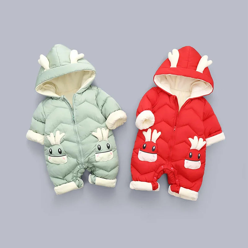 2024 New born Baby Girl clothes Winter Snowsuit Plus Velvet Thick Baby Boys Jumpsuit 0-3 Years Romper boy Overalls Toddler Coat