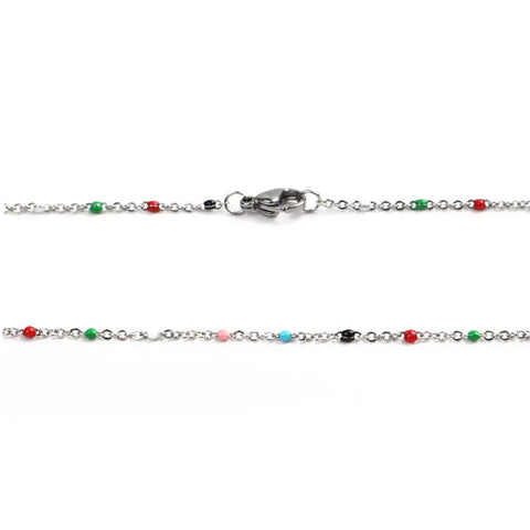 Necklace Silver Color Enamel Link Cable