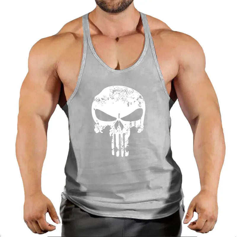 Skull Strong Print Clothing Bodybuilding Cotton Gym Tank Tops Men Sleeveless Undershirt Fitness Stringer Muscle Workout Vest