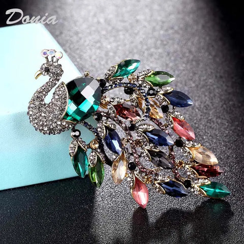 Donia jewelry Large Size Rhinestone Peacock Brooch Wedding Bridal Jewelry Female Pin Brooch Fashion Scarf Hat Accessories