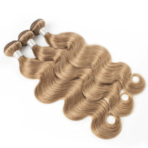 Kisshair #8 body wave medium brown hair bundles ash blonde 16 to 24 inch pre-colored remy Brazilian human hair extension