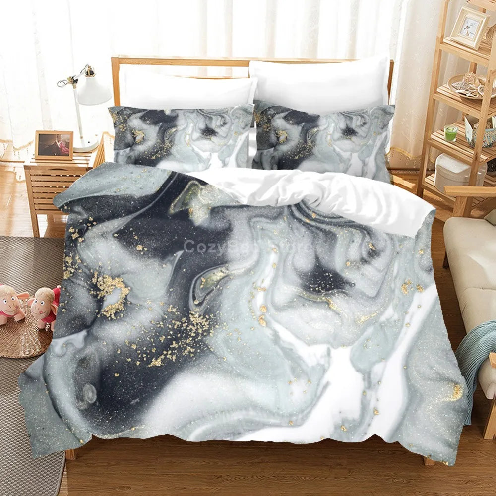 White Gold Marble Pattern Bedding Set