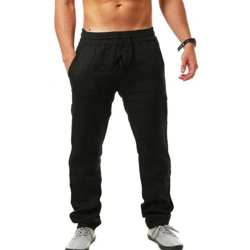 Male Casual Breathable Solid Color Linen Harem Pants