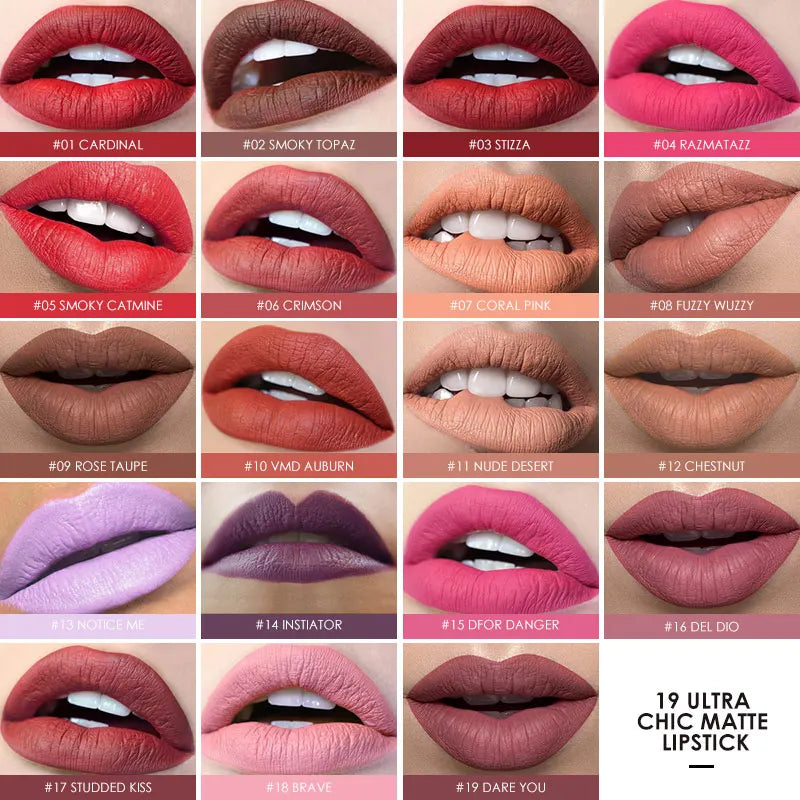 19 Colors Waterproof Matte Lipsticks