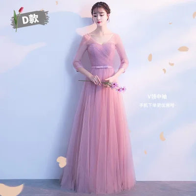 Beauty-Emily Fashion Lace Up Back Bridesmaid Dresses 2023 Elegant Dust Pink Party Gowns with Bow O Neck Wedding Guest Vestido