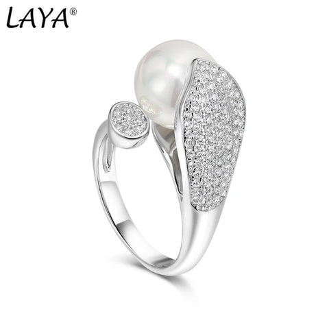 Laya Natural Freshwater Pearl Ring For Women Pure 925 Sterling Silver High Quality Clear Cube Zirconia Luxury Jewelry 2021 Trend