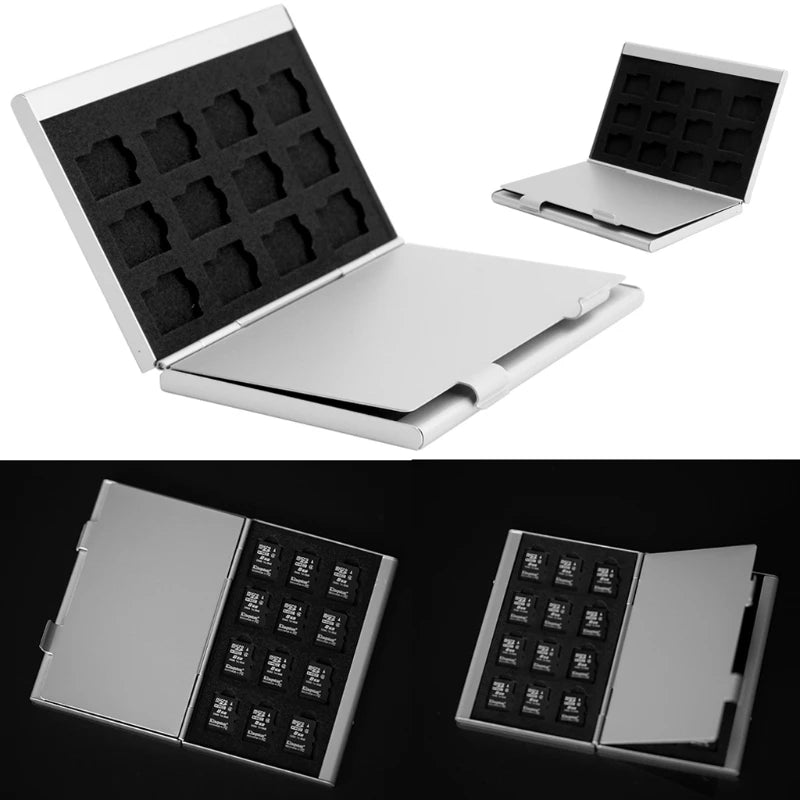 Silver Aluminum Memory Card Storage Case Box Holder For 24 TF Micro SD Cards