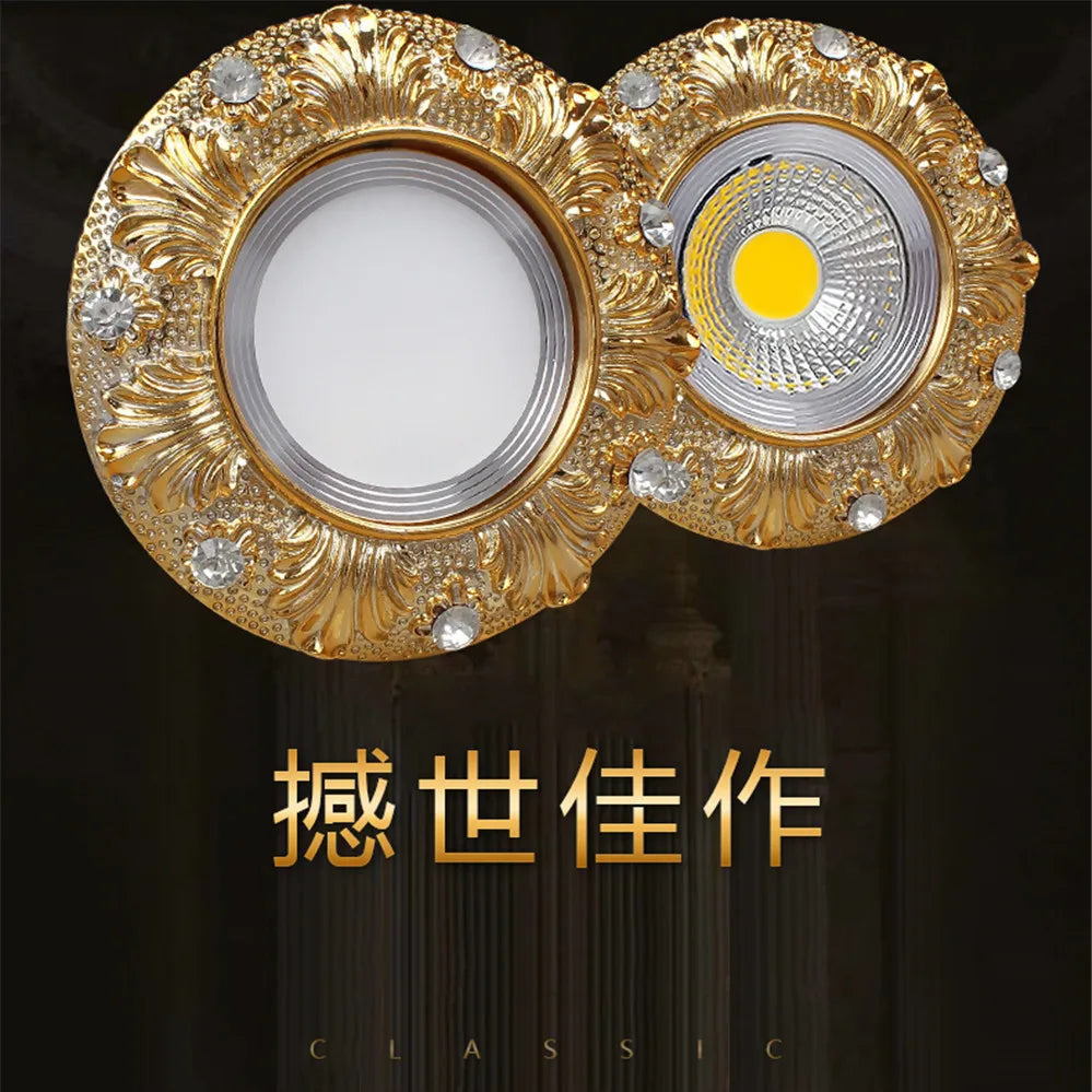 American Luxury Resin Gold Carved Pattern Led Downlight 3W 5W 110V 220V Indoor Ceilings Embedded Spotlight Hallway Kitchen Lamp