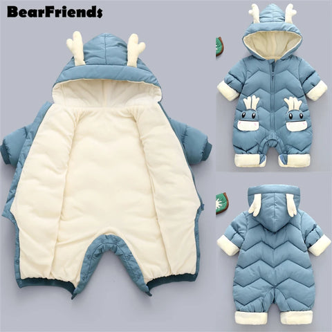 2024 New born Baby Girl clothes Winter Snowsuit Plus Velvet Thick Baby Boys Jumpsuit 0-3 Years Romper boy Overalls Toddler Coat