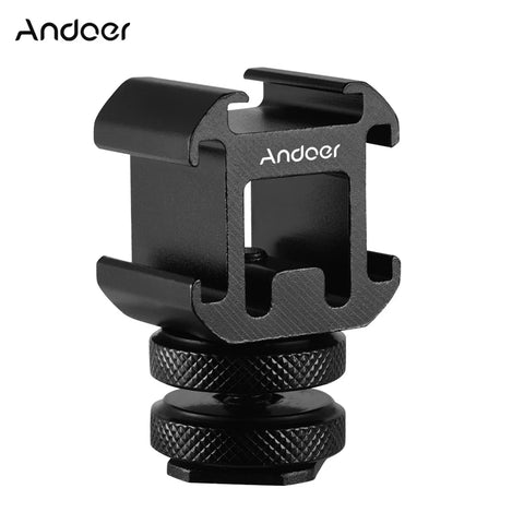 Andoer 3 Cold Shoe Mount Adapter On-Camera Mount Adapter for Canon Nikon Sony DSLR Camera for LED Video Light Microphone Monitor