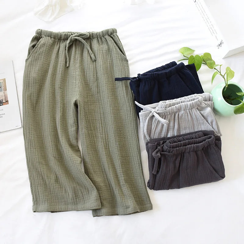 Cotton Crepe Sleep Bottoms Solid Cropped Pants