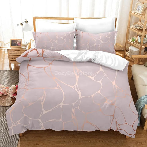 White Gold Marble Pattern Bedding Set