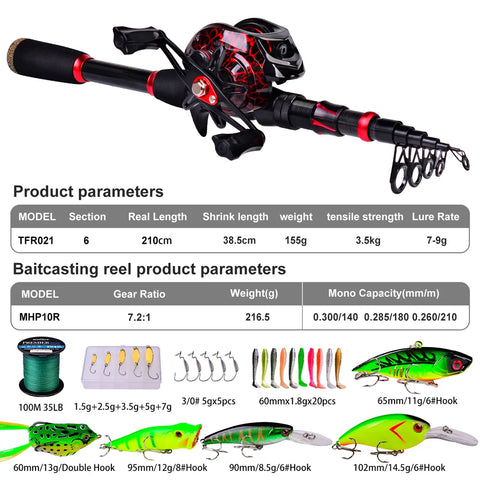 Proberos Fishing Rod & Reel Set High Speed Baitcasting Reel