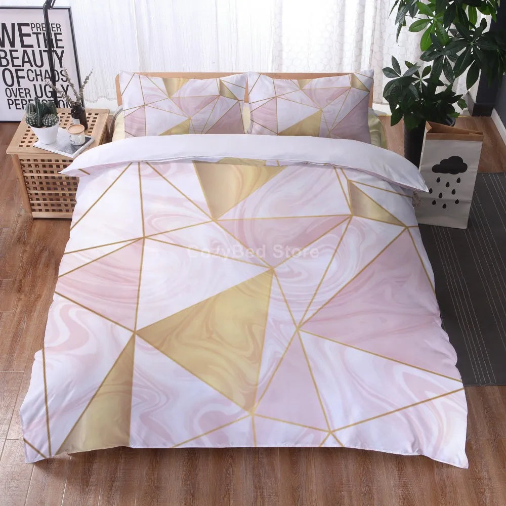 White Gold Marble Pattern Bedding Set