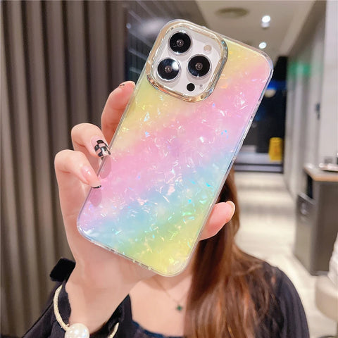 Cute Colorful Mermaid Scales Rainbow Shell Flower Phone Case for iPhone 15 14 13 12 Pro Max Leopard Print Hard Silicon Cover