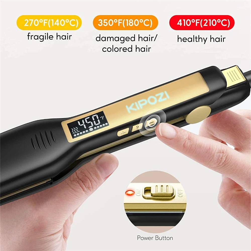 Hair Straightener with Digital LCD Display Dual Voltage Instant Heating Curling Iron