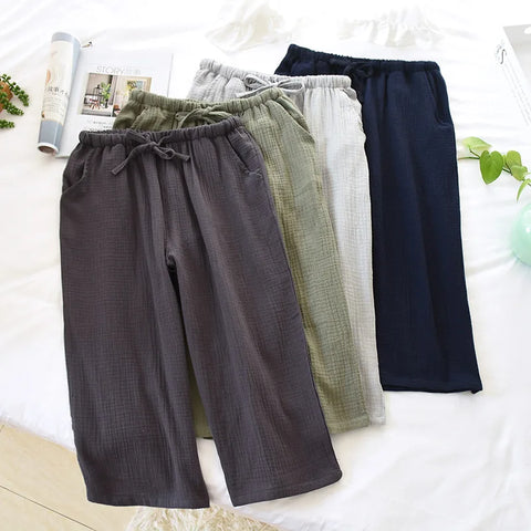 Cotton Crepe Sleep Bottoms Solid Cropped Pants