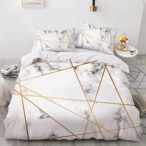 White Gold Marble Pattern Bedding Set