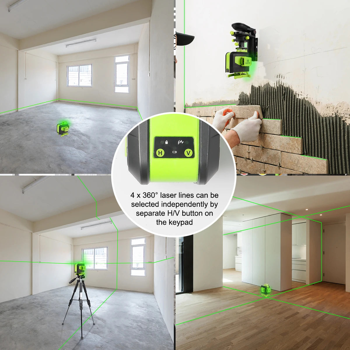 Huepar 4D 16 Lines Cross Line Laser Level Green Beam Lines Multi function & Remote Control With Li-ion battery For Tiles Floor