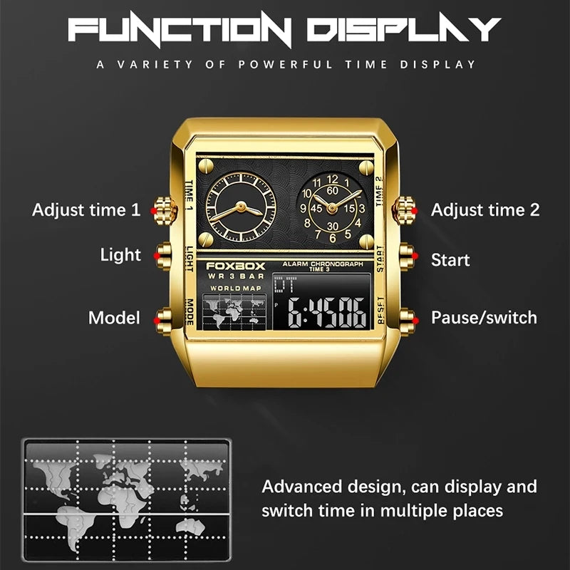 LIGE New Fashion Square Watch Men Casual Sports Military Quartz Chronograph Wristwatches Waterproof Dual Display Watch For Men