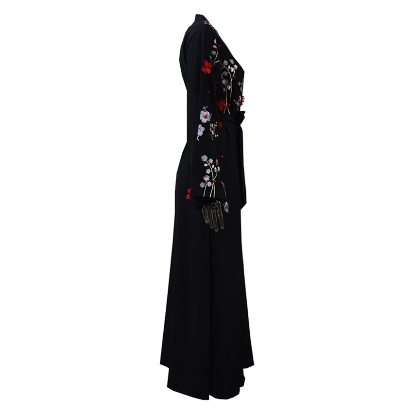 Abaya Dubai Kaftan Arabic Muslim Dress Women Cardigan Hijabs Ramadan Eid Embroidery Floral Long Sleeve Arab Islamic Clothing