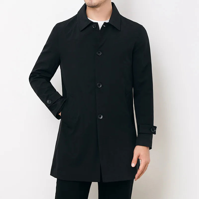 Casual Loose Design Solid Color Trench Men Fashion