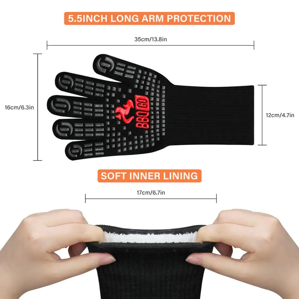 Inkbird 14inch BBQ Grill Gloves 1472℉ Extreme Heat Resistant Grilling Glove Non-Slip Silicone Insulated Grill Mitts for Cooking