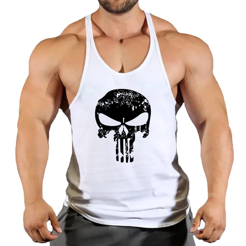 Skull Strong Print Clothing Bodybuilding Cotton Gym Tank Tops Men Sleeveless Undershirt Fitness Stringer Muscle Workout Vest