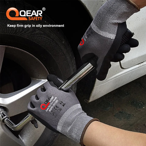 QEAR SAFETY General Purpose Micro Sandy Nitrile Rubber Palm Coated Work Gloves, Abrasion, Grip, Breathable Anti-hand-fatigue