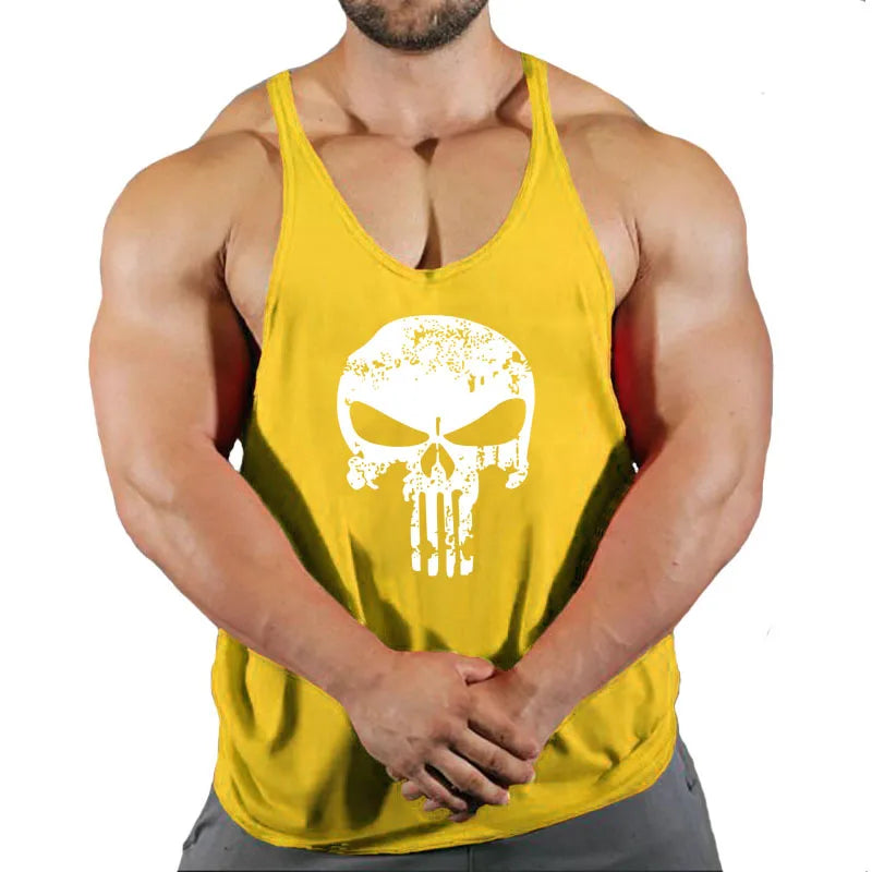 Skull Strong Print Clothing Bodybuilding Cotton Gym Tank Tops Men Sleeveless Undershirt Fitness Stringer Muscle Workout Vest