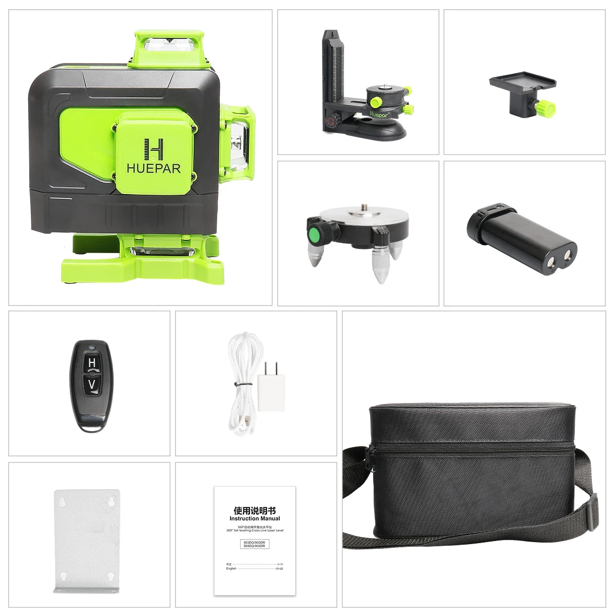 Huepar 4D 16 Lines Cross Line Laser Level Green Beam Lines Multi function & Remote Control With Li-ion battery For Tiles Floor