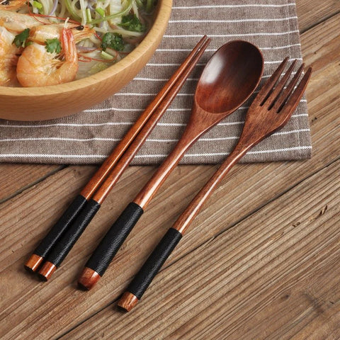 Portable Wood Tableware Wooden Cutlery Sets Travel Dinnerware Suit Environmental Gifts Fork spoon set Kitchen accessories