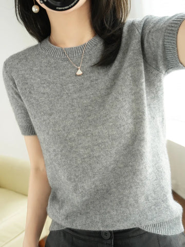 Spring and Summer New Short-sleeved Women O-neck Slim  Sweater