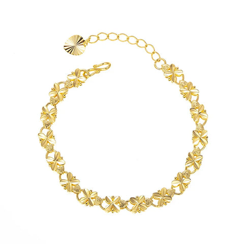 Fashion Lucky 24K Gold Color Bracelet 6mm Four-leaf clover gold bracelet, Suitable For Women's Jewelry Gifts