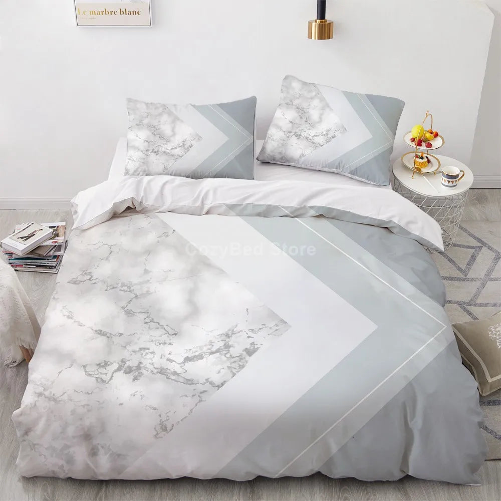 White Gold Marble Pattern Bedding Set