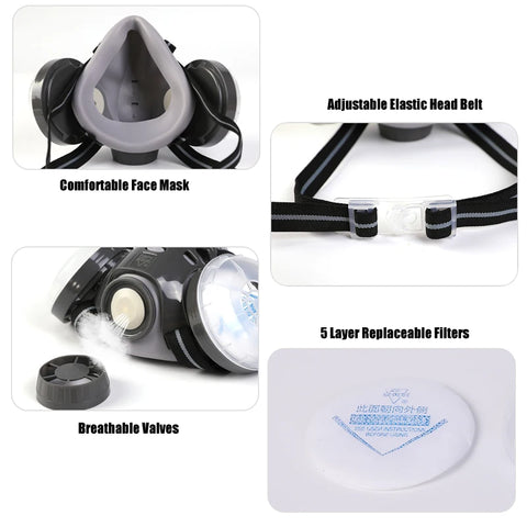 New Anti Dust Mask Full Face Respirator Dual 4-Layer Filters