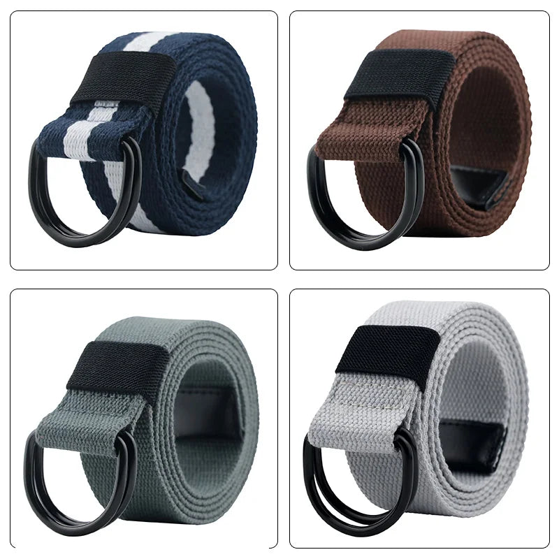 Double D-Ring Buckle Waistband Casual Canvas Female Belt