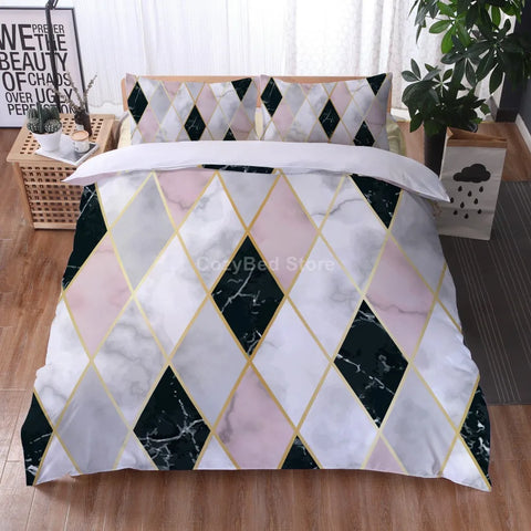 White Gold Marble Pattern Bedding Set