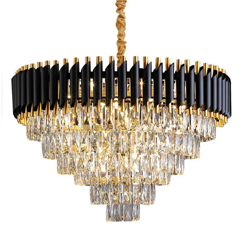 Luxury Black Gold Metal Led Chandeliers For Living Room Dining Modern Lustre K9 Crystal Hanging Lamp Indoor Lighting Fixture