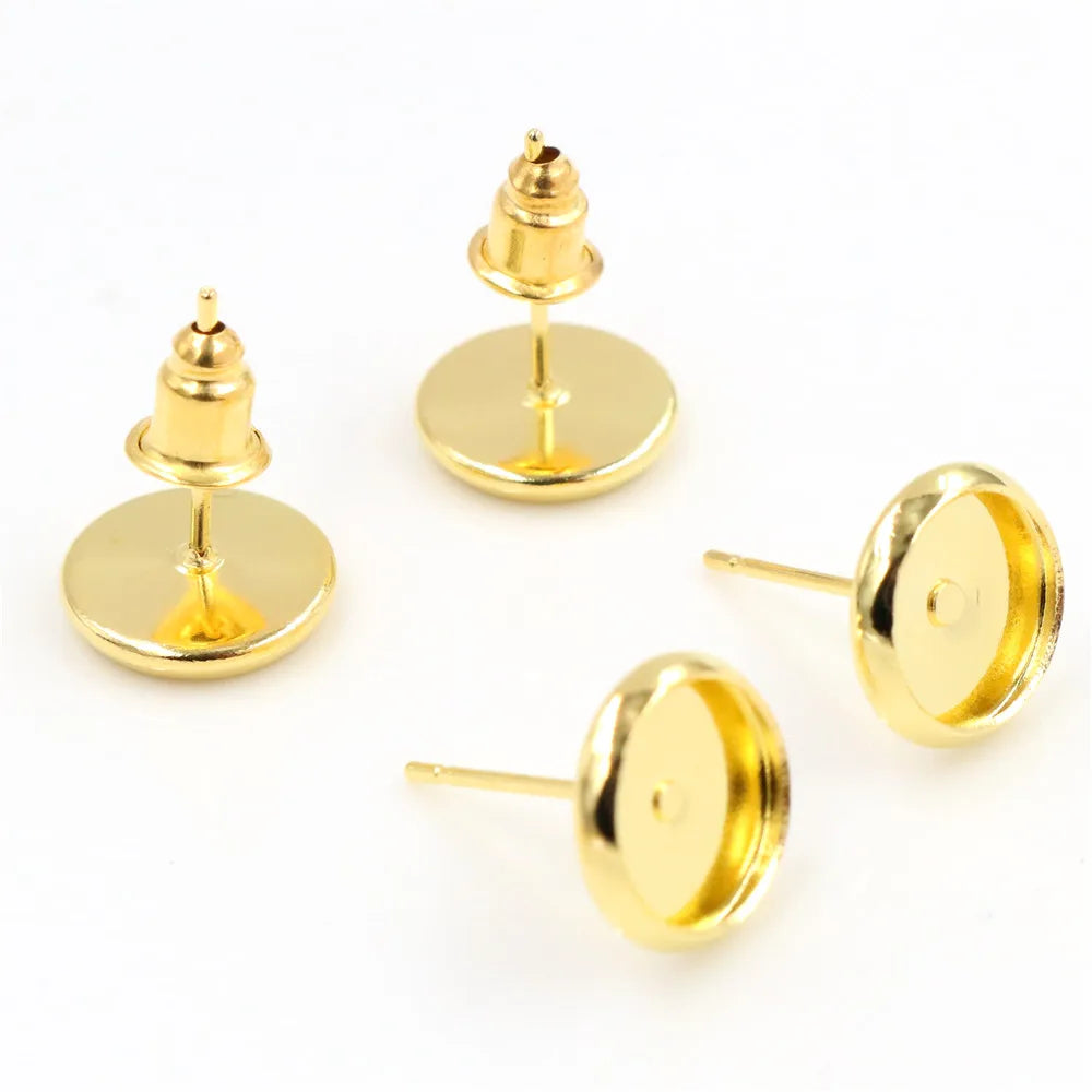 6mm 8mm 10mm 12mm 50pcs/Lot 8 Colors Stainless Copper Material Earring Studs(with Ear plug) Base,Fit 6-12mm Glass Cabochons