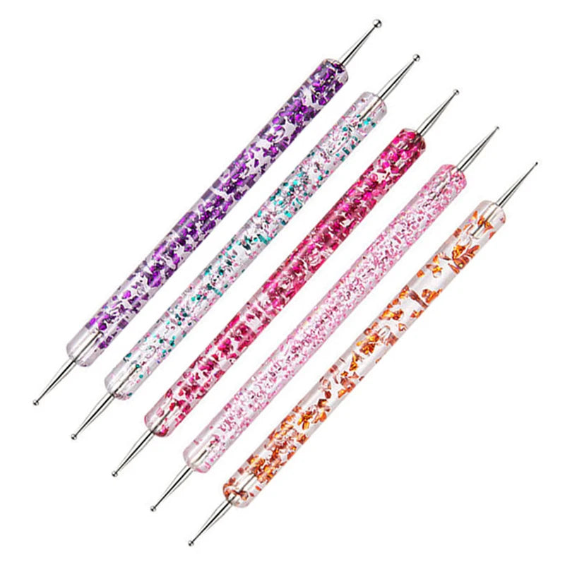 5 Pcs/set Nail Art Dotting Pen Crystal Beads Handle Dual-ended Drawing Painting Rhinestones Manicure Tools