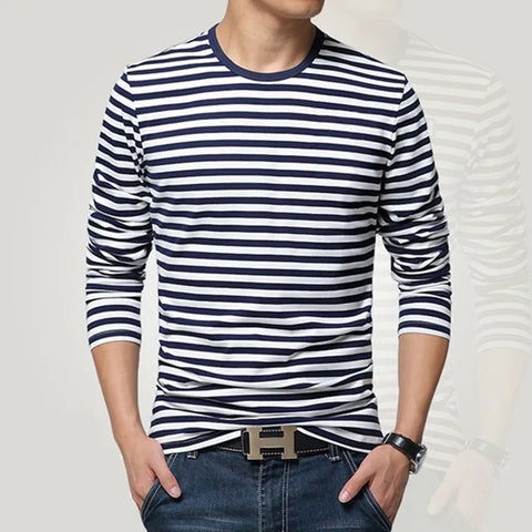 Navy style long-sleeve shirt men T-shirt o-neck stripe t shirt