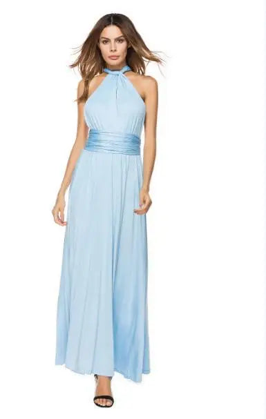 New Light Blue Covertible Bridesmaid Dresses Pleated Floor length Country Beach Wedding Guest Party Gowns Cheap Long Prom Dress