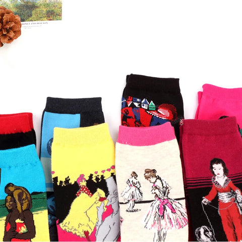 Autumn winter Retro Oil Painting Series Men Socks