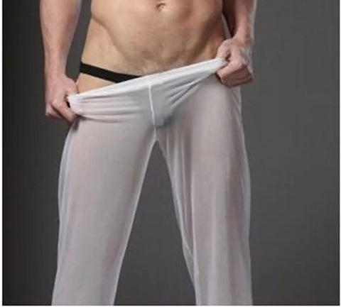 Sexy Men Transparent Loose Mesh Sheer Lounge Pants